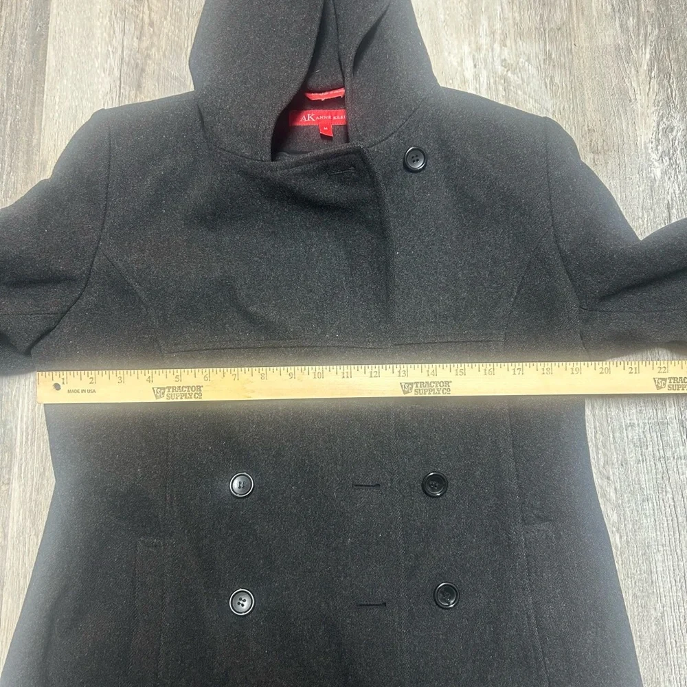Anne Klein Charcoal Gray 100% Wool Hooded Pea Coat Size Medium
